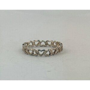 Sterling Silver 925 Open Heart Band Ring, Size 9.25, 925 Estate Jewelry